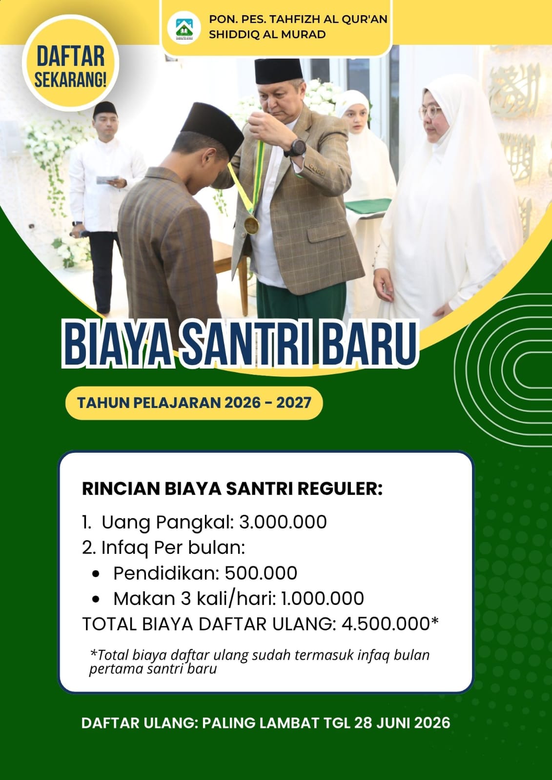 Biaya santri baru 2026